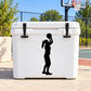 White cooler with black girl basketball player decal silhouette
