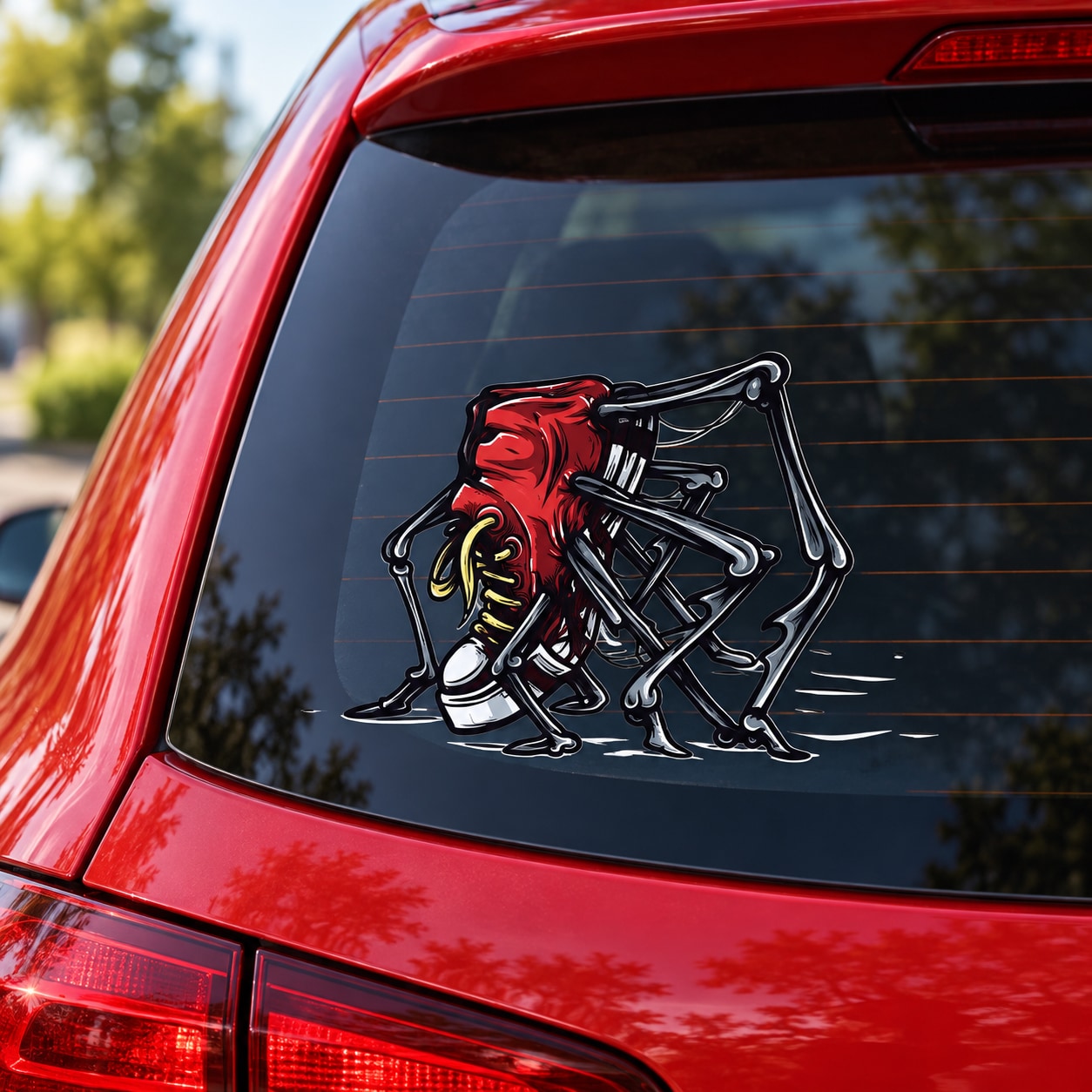 Vinyl car decal sticker of monster basketball players, black red yellow design on window