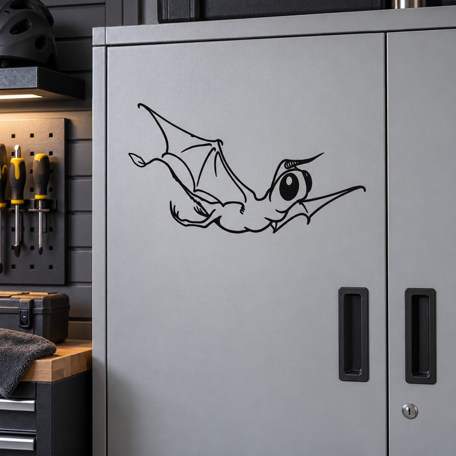 Black bat outline wall decal, detailed wings and eye design