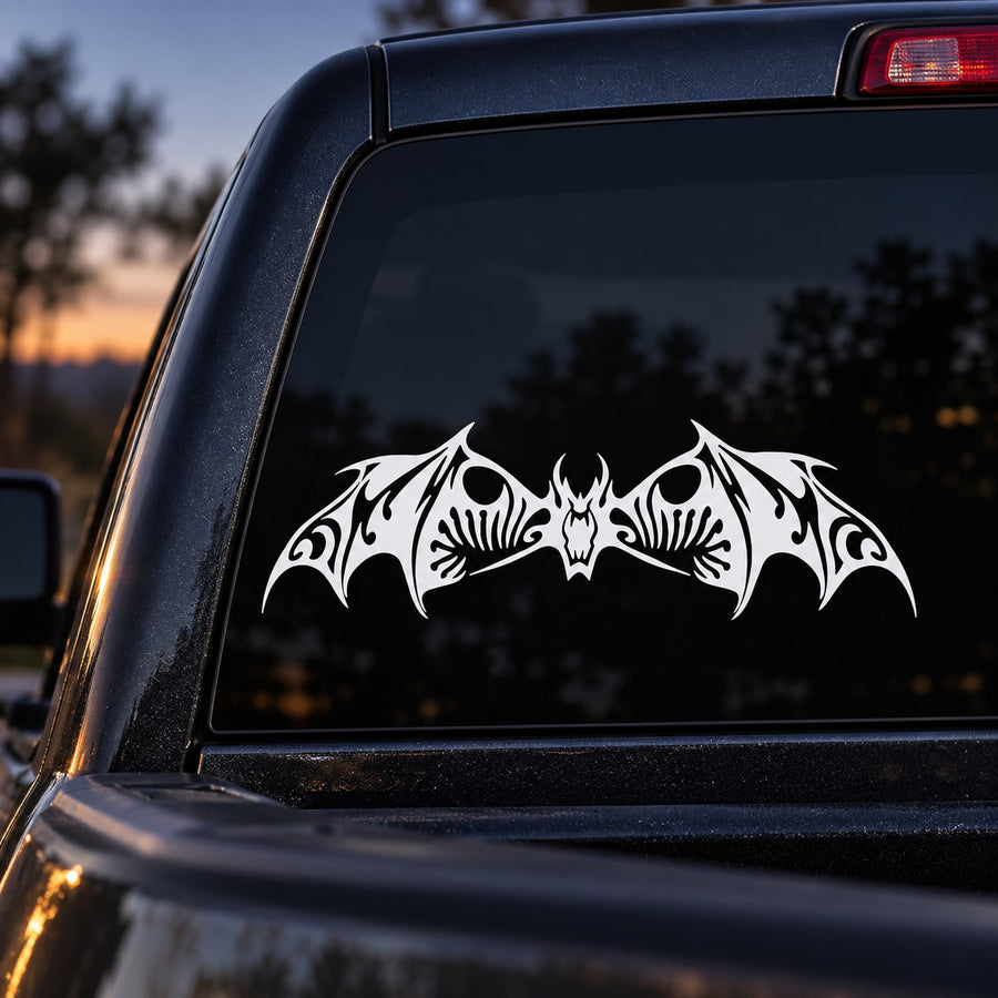 Tribal bat decal, white tribal bat graphic for car window