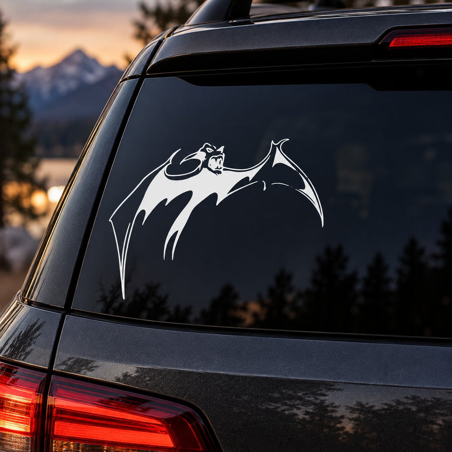 Leaping bat car window decal in white outline