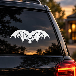 Vampire bat car window decal, white with black wings