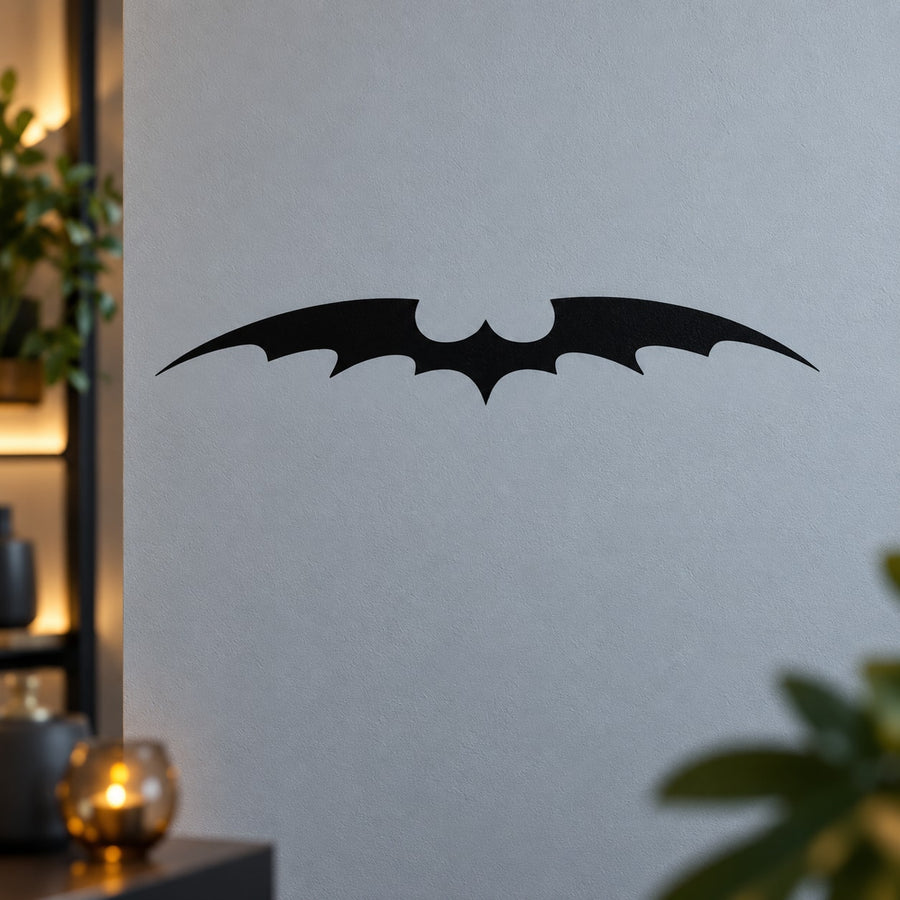 Black bat wing silhouette decal with upward, arched wings