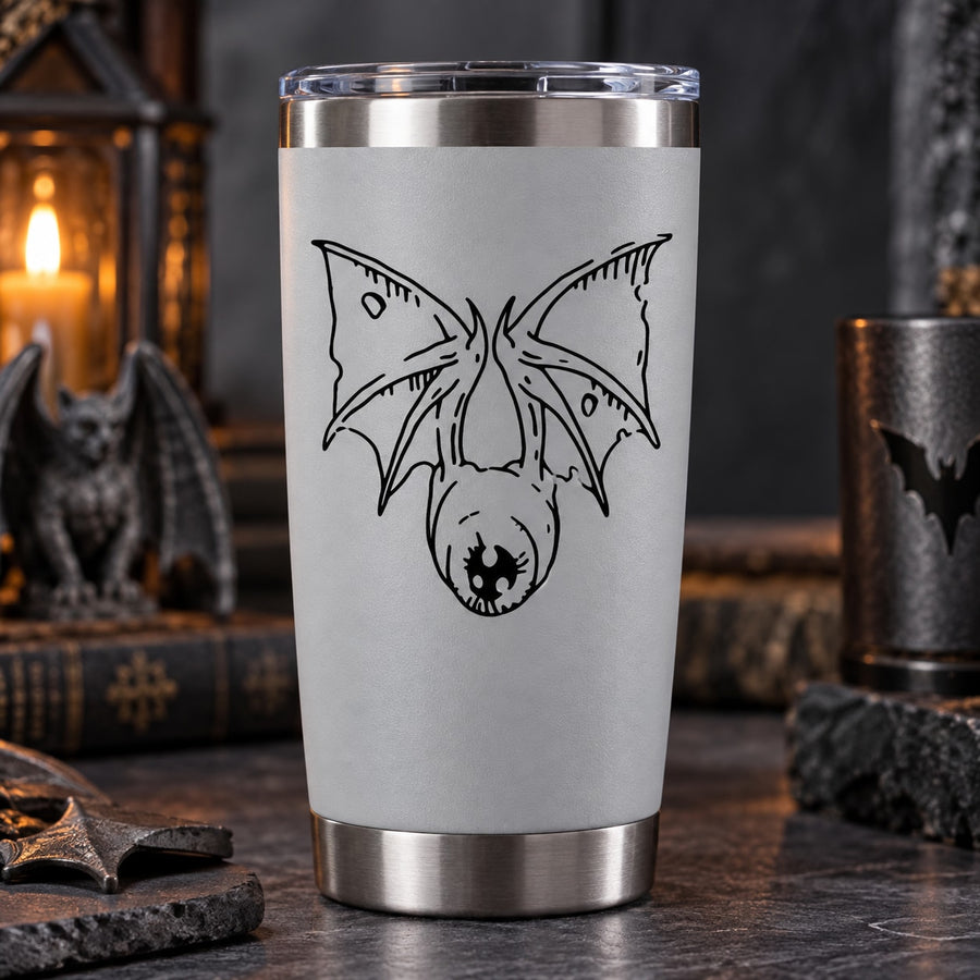 Stainless steel tumbler with black eyeball bat decal