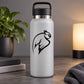 Swooping owl decal on matte silver water bottle, black owl graphic