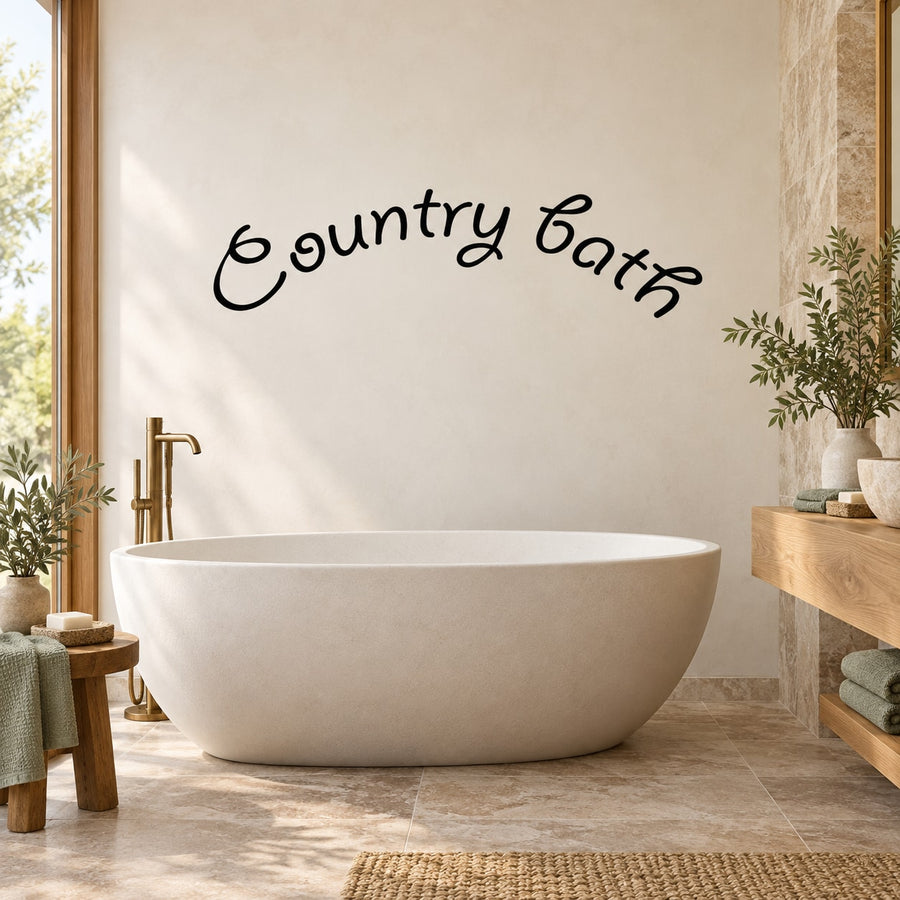 Country bath wall decal with cursive 'Country Bath' text in dark ink