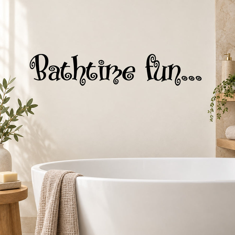 Bathtime Fun wall decal with black cursive text