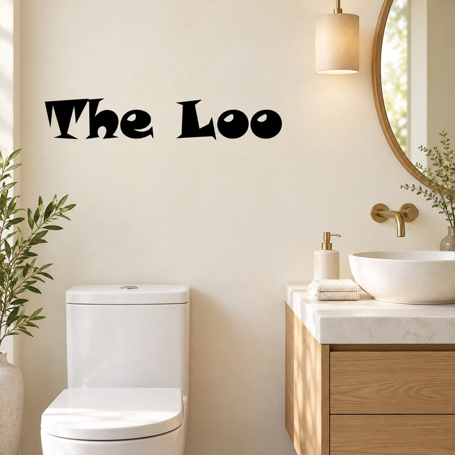 Black “The Loo” wall decal text for bathroom wall