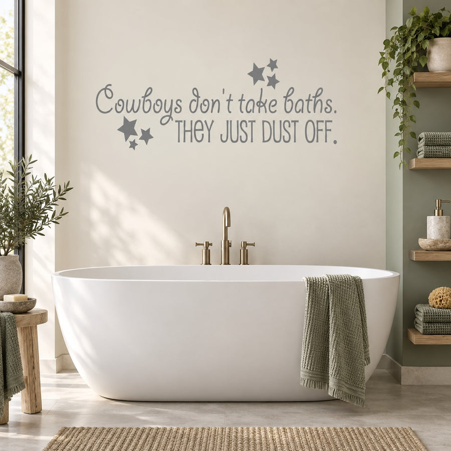 Cowboy quote wall decal with star icons, dark text