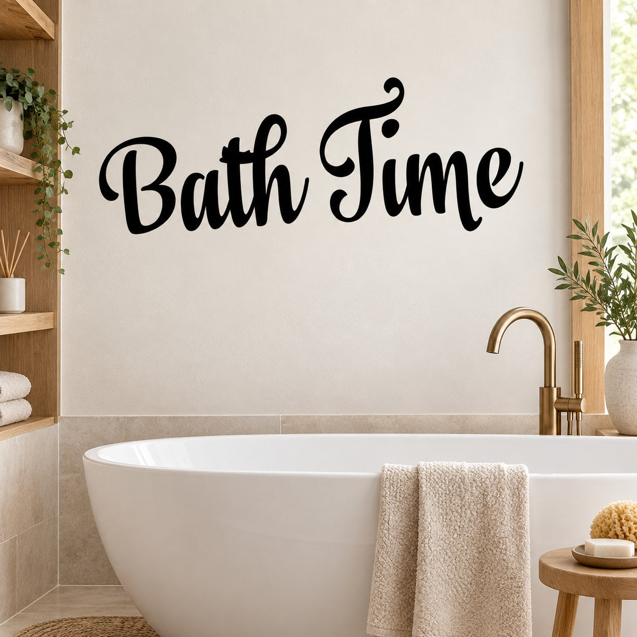 Bath Time quote wall decal in black cursive lettering