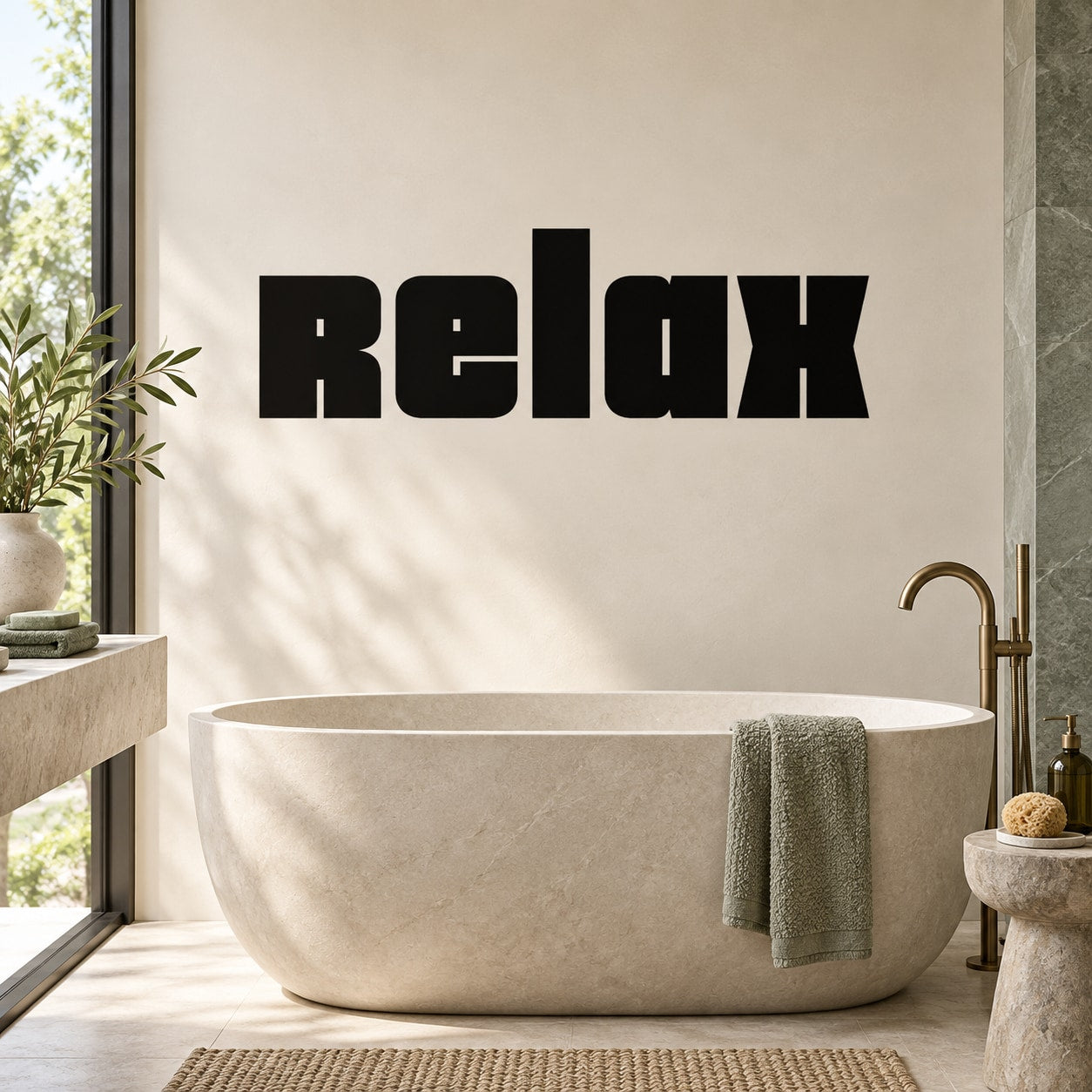 Relax wall decal with large black 'Relax' lettering
