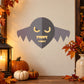 Gray bat wall decal sticker with orange eyes and fanged grin