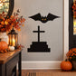 Black bat and gravestone wall decal vinyl sticker with cross and tomb