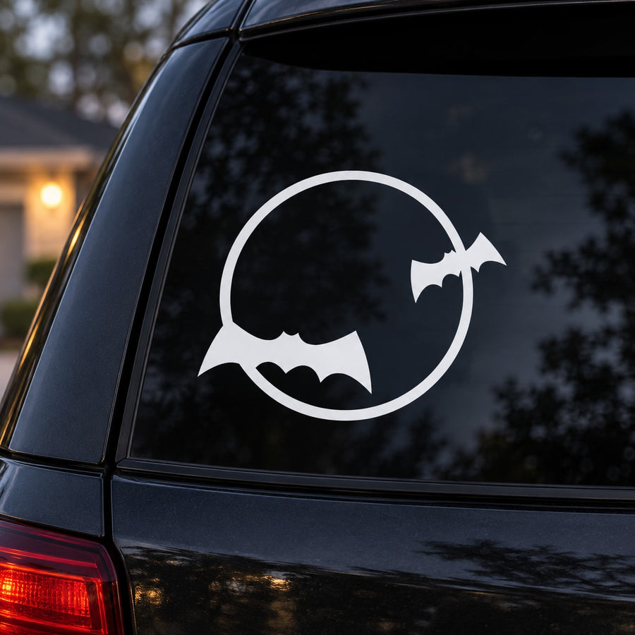 White bat and moon decal sticker for car window