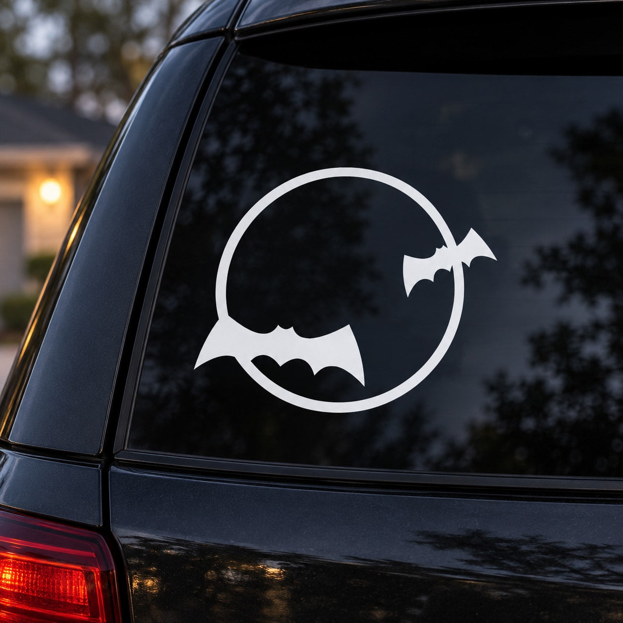 White bat and moon decal sticker for car window