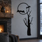 Black bats, moon, and tree silhouette wall decal with branches and bats in a circle
