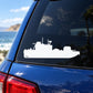 White patrol skiff boat silhouette decal on car window glass