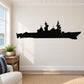 Navy cruiser ship wall decal silhouette, black ship profile with smokestacks
