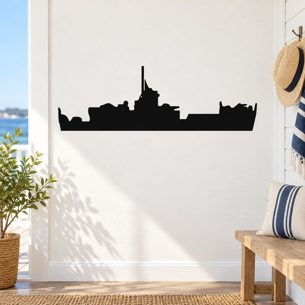 Navy frigate ship silhouette decal, dark blue/black wall sticker