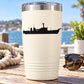 White tumbler with black USS Fresno ship silhouette decal