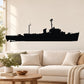 Navy destroyer ship wall decal silhouette, dark ship with antenna and deck details