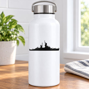 USS Alaska skyline decal with lighthouse and flag silhouette, black on white