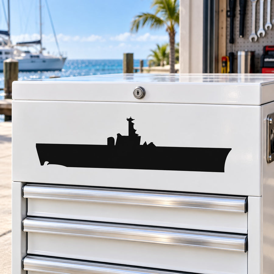 Helicopter carrier decal with black silhouette on white rectangular backing.
