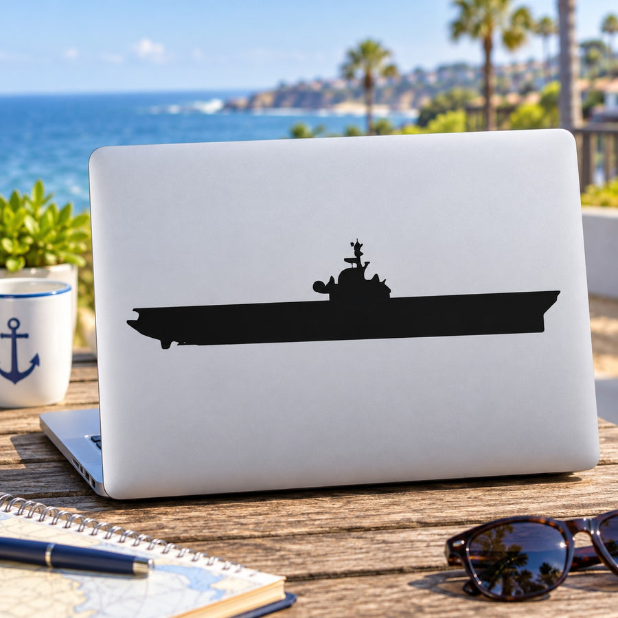 Black amphibious assault ship silhouette decal on a white surface