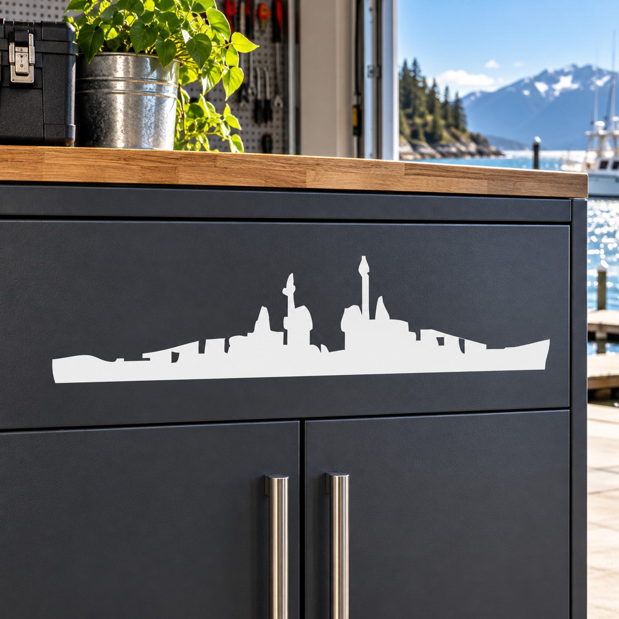White light cruiser ship silhouette decal for doors and drawers