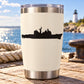 Stainless steel tumbler with black battleship silhouette decal