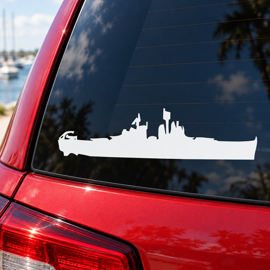 White battleship silhouette decal for car windows