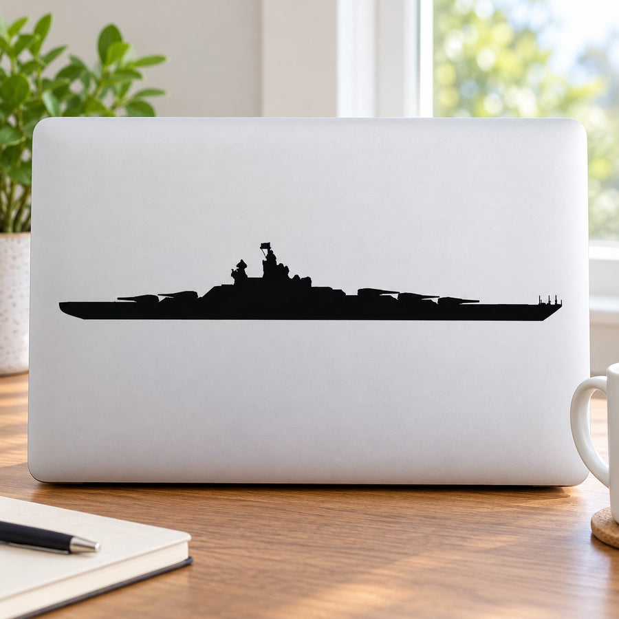 USS Missouri battleship silhouette decal on light surface