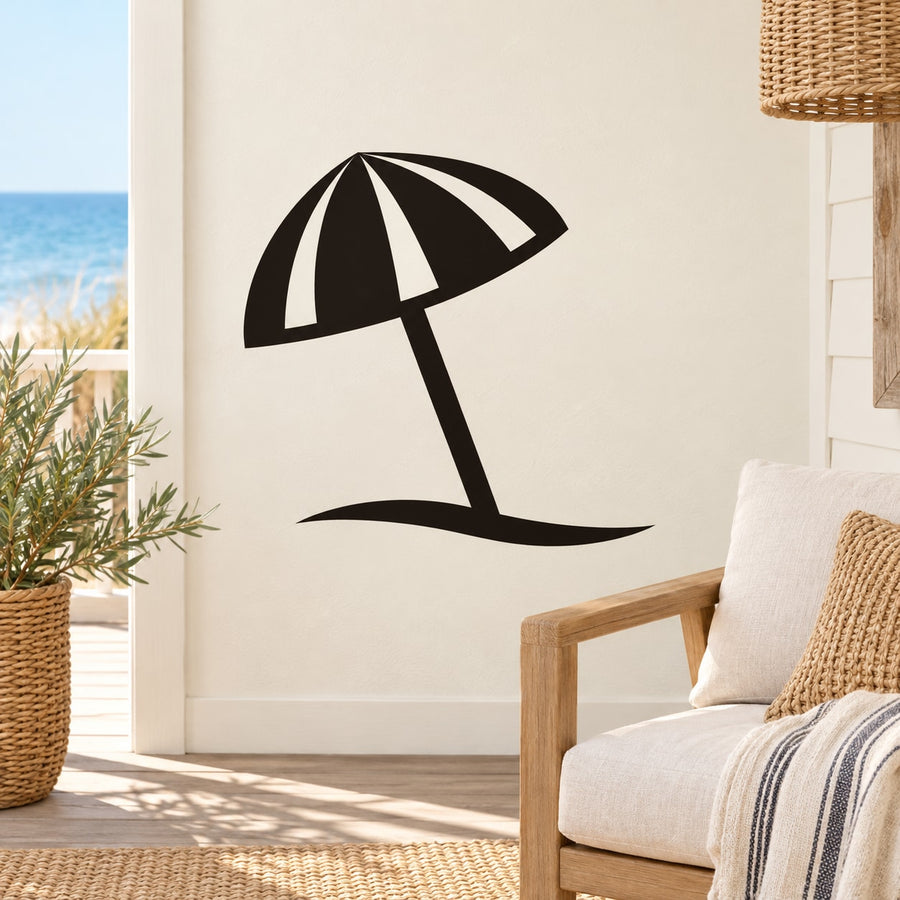 Black beach umbrella wall decal with curved base, single sticker design