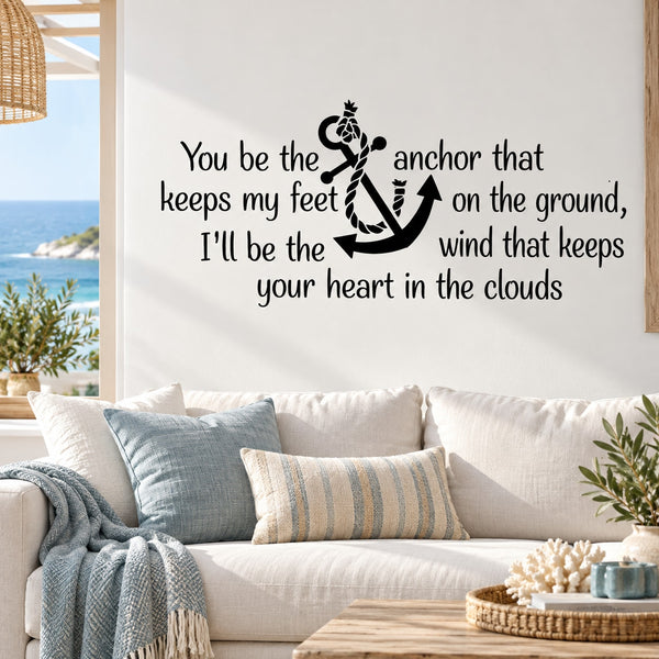 Black wall decal with anchor icon and motivational quote lettering