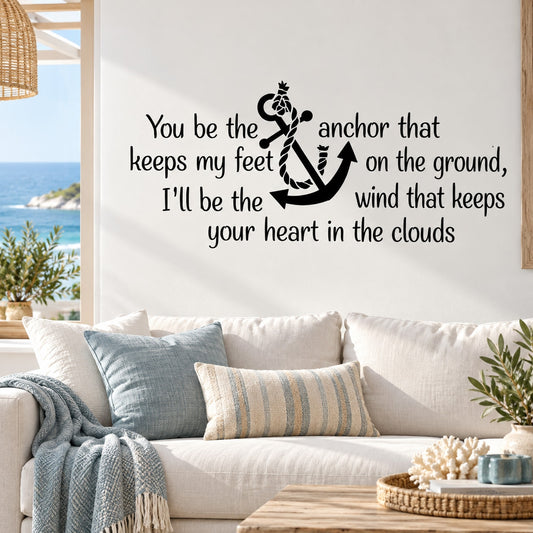 Black wall decal with anchor icon and motivational quote lettering