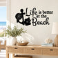 Beach wall decal with “Life is better at the Beach” text and seashell figure