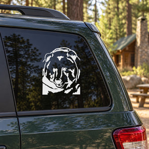 Bear head decal sticker with white design on a car rear window