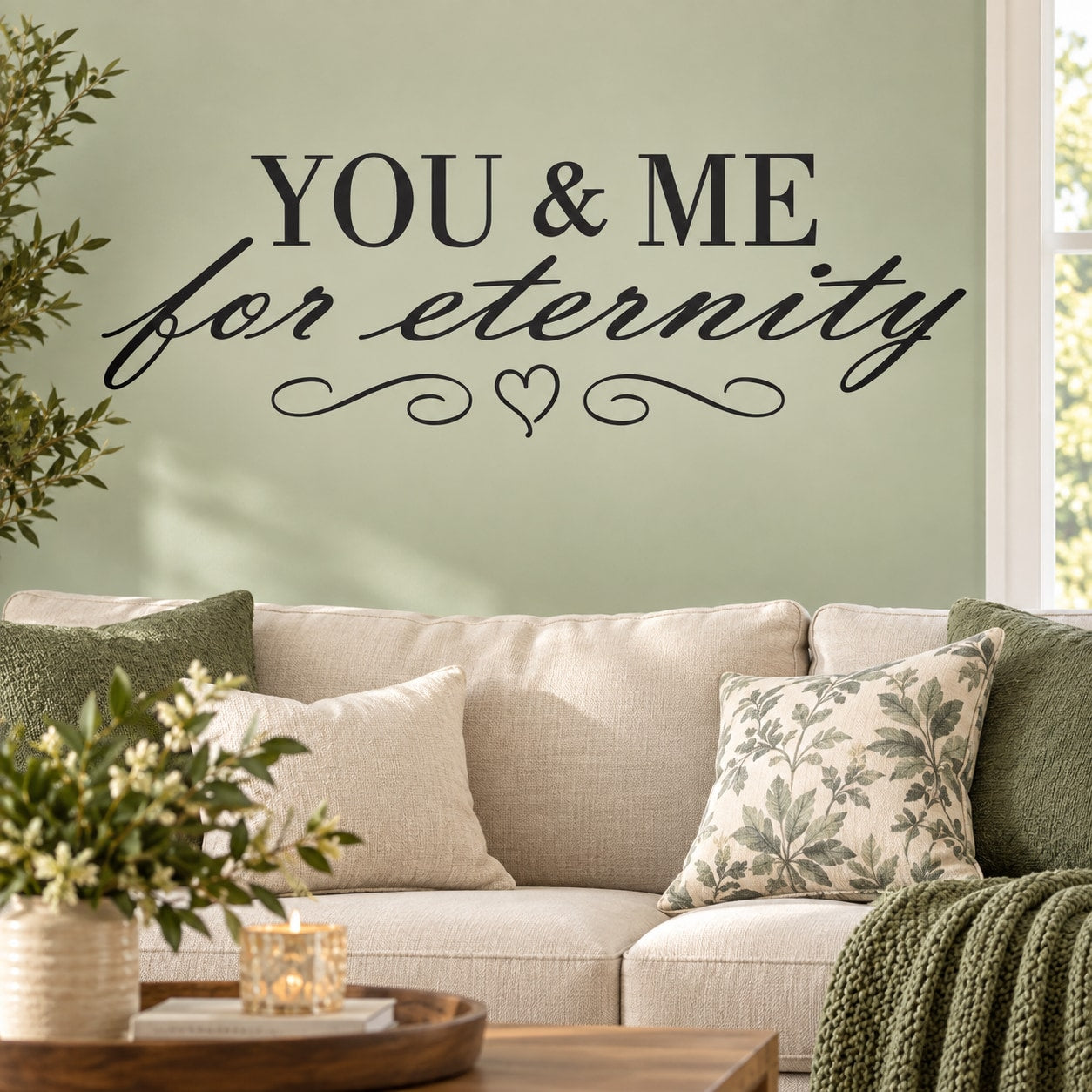 “YOU & ME for eternity” wall decal with small heart accents