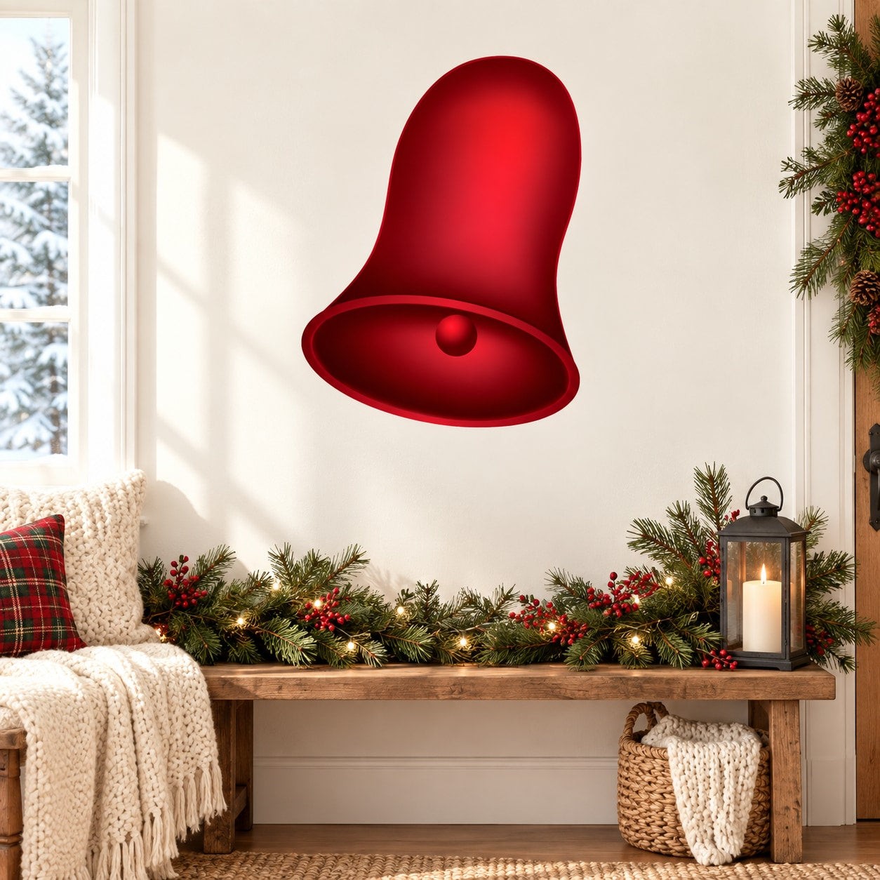 Christmas bell sticker, glossy red bell shape