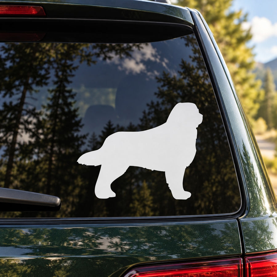 Bernese mountain dog decal with white dog silhouette on car window