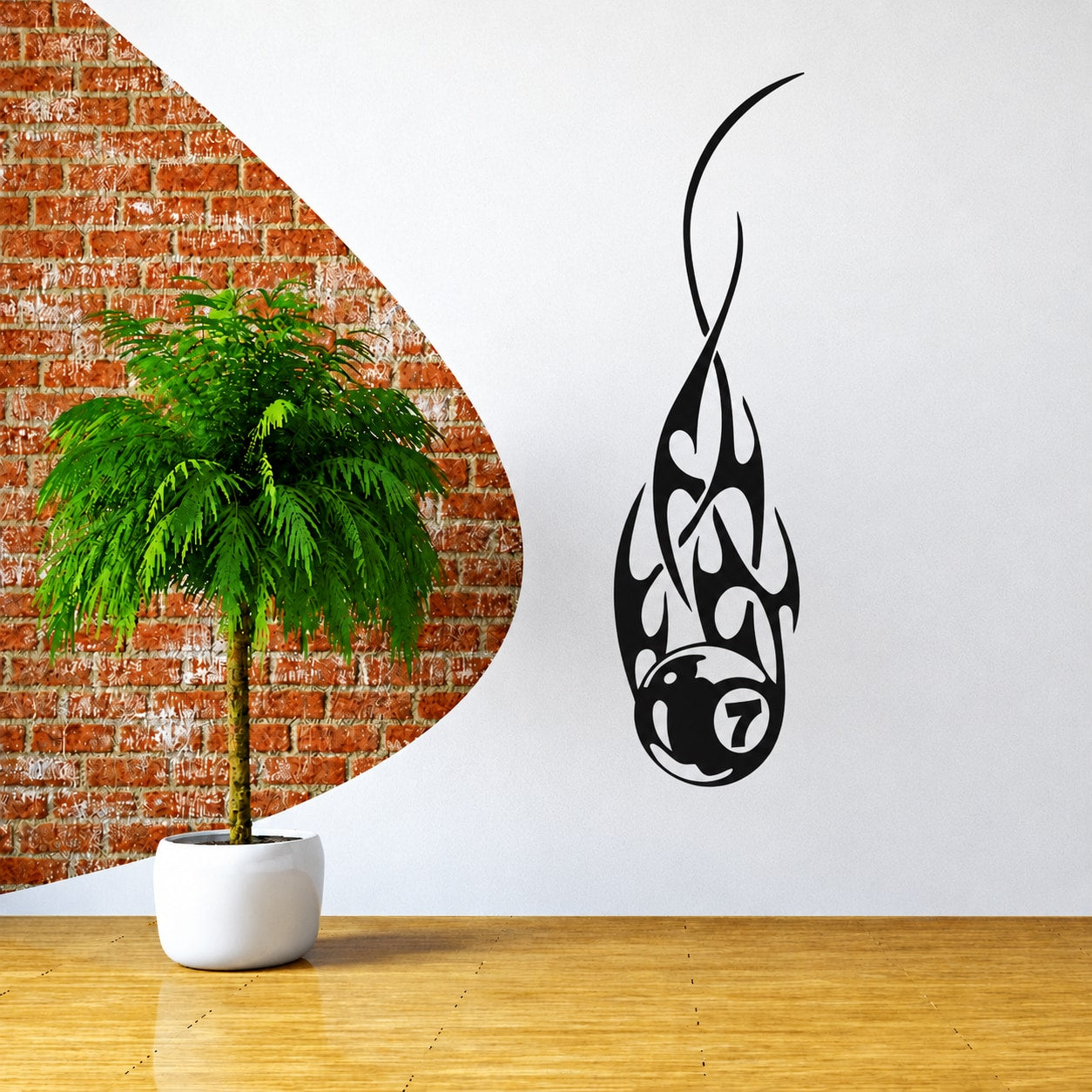 Black flame-style 7 ball pool decal wall sticker