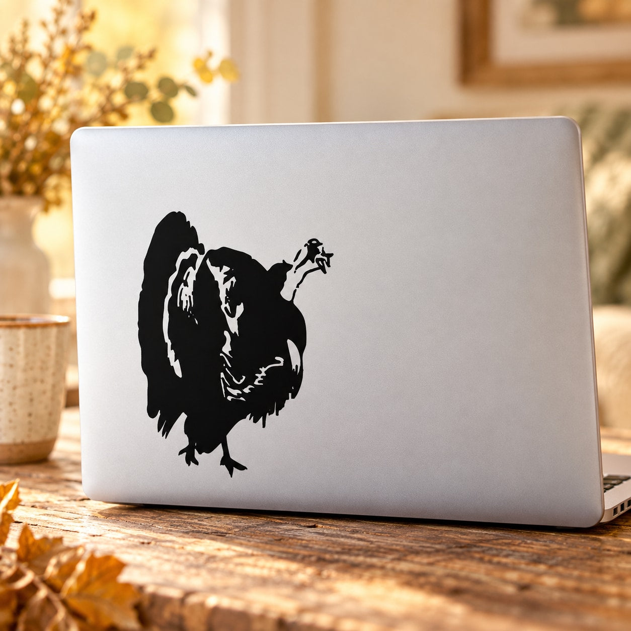 Black squawking turkey decal with detailed silhouette
