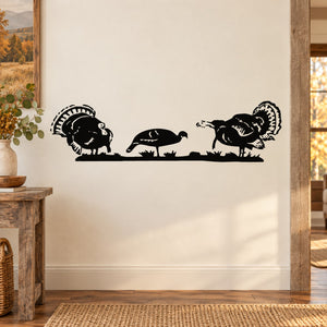 Turkey grazing field wall decal with three black silhouette birds