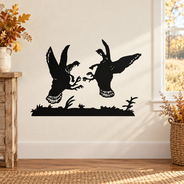 Turkey fighting wall decal with two black silhouetted birds and grass base.
