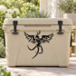Flared peacock wing decal with black decorative bird silhouette on cooler