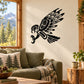 Attacking hawk wall decal, black stylized bird with detailed wings