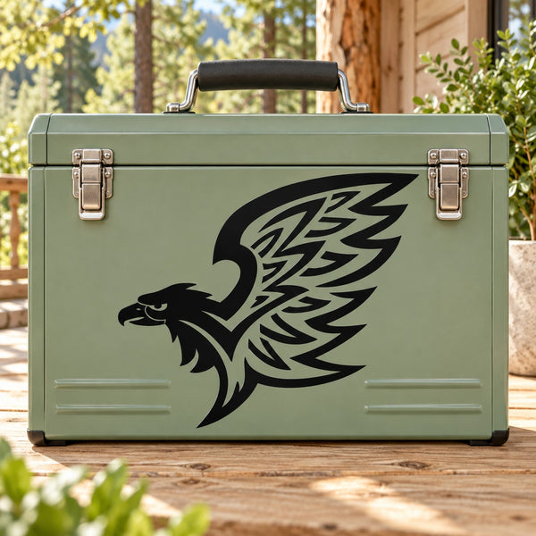 Falcon wing decal with black and gray bird graphic