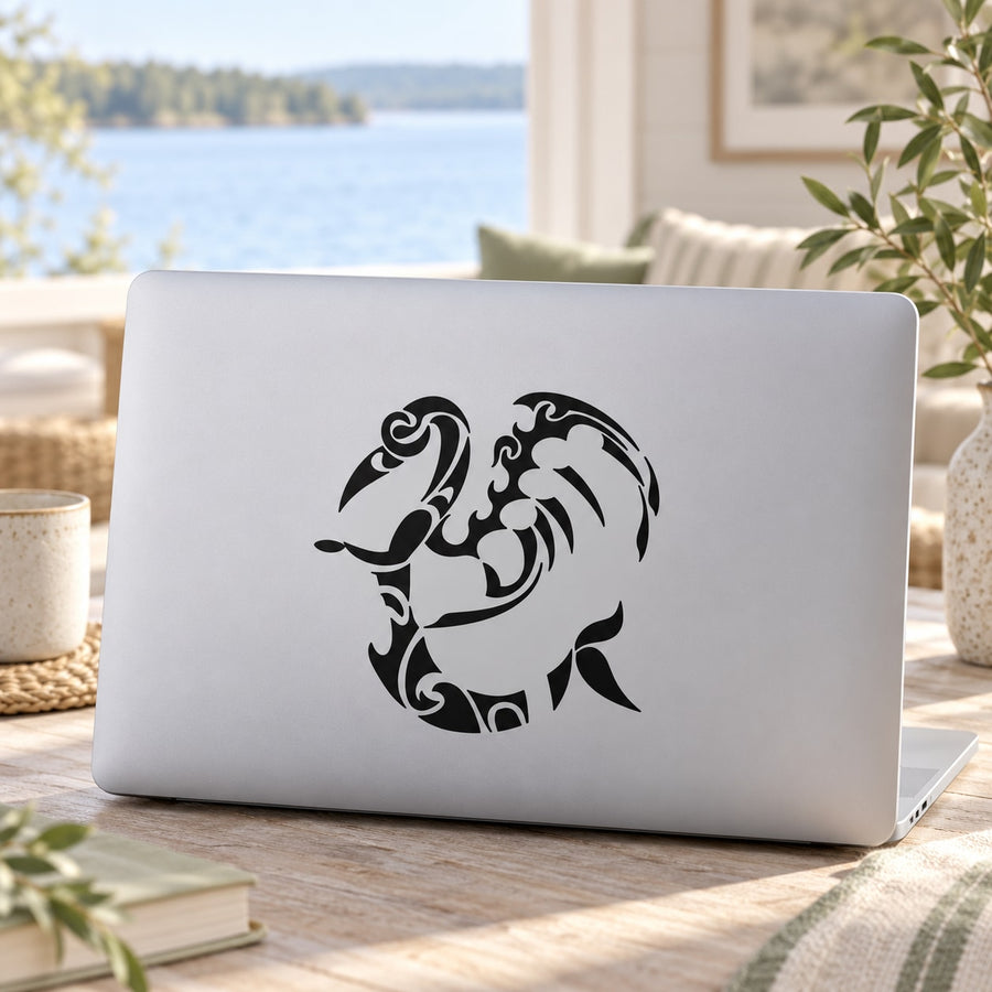 Black tribal flamingo decal with ornate swirl design