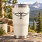 White tumbler decal with black eagle wings centered