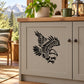 Feathered reaching eagle vinyl decal, black silhouette on white backing